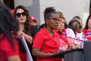 Tamara Knox speaking at VOCA rally at the California Capitol.
