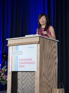 Mimi Kim presenting at VALOR's Statwide Conference 2024.