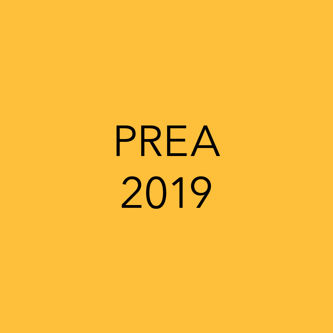 Yellow background with black text that reads, "PREA 2019."