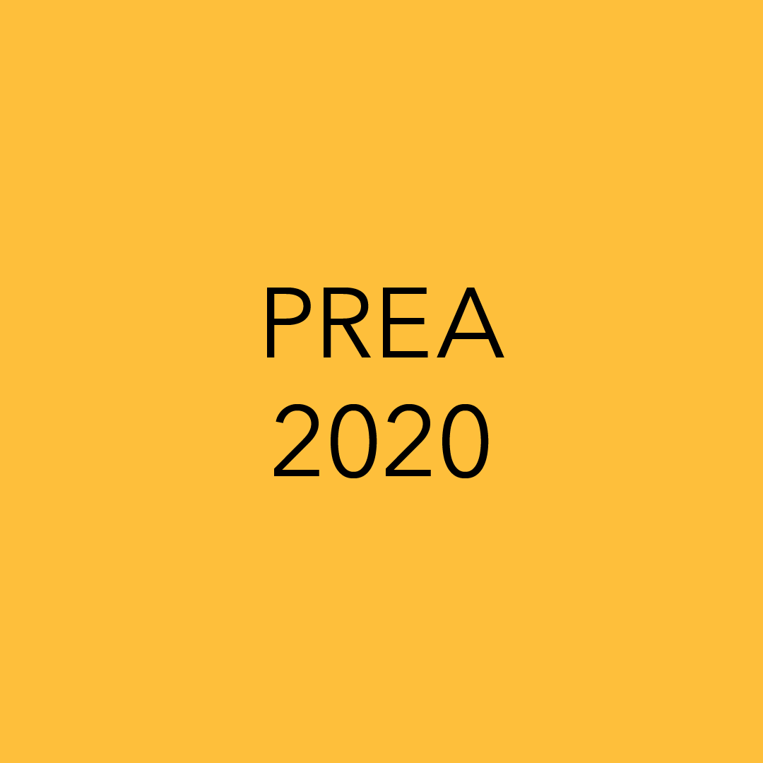 Yellow background with black text that reads, "PREA 2020."