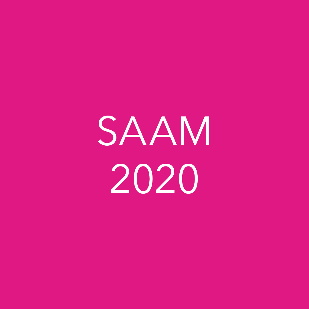 Pink background with white text that reads, "SAAM 2020."