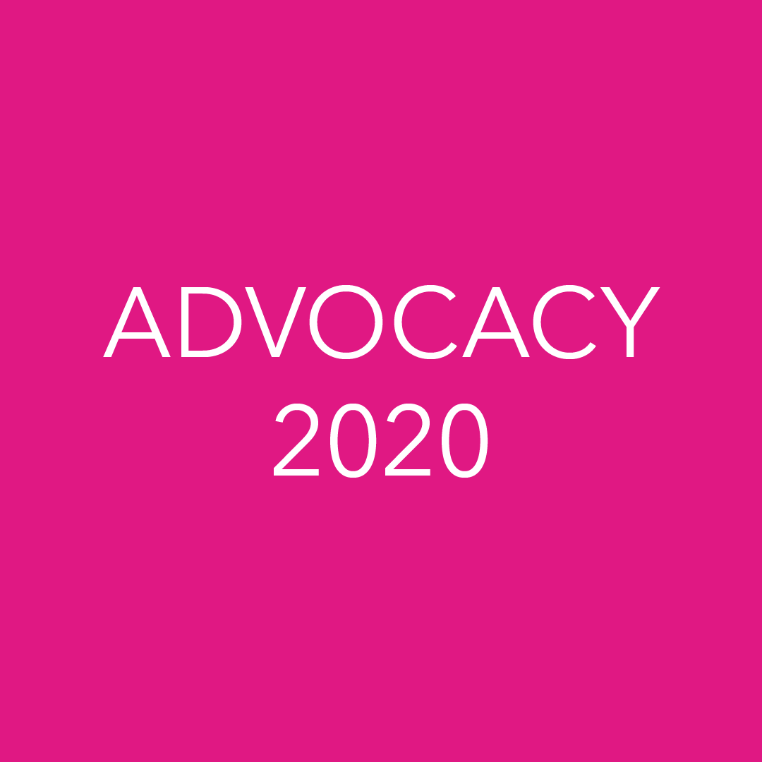 Pink background with white text that reads, "Advocacy 2020."