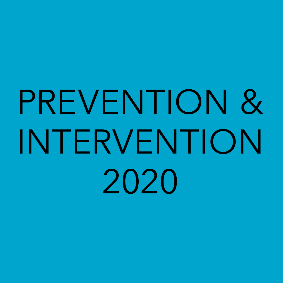 Blue background with black text that reads, "Prevention & Intervention 2020."