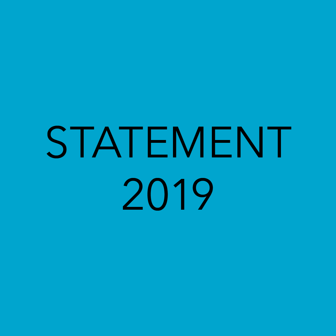 Blue background with black text that reads, "Statement 2019."